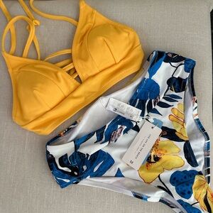 CUPSHE Yellow Bikini Set Floral High Waisted Bottom Size M NWT